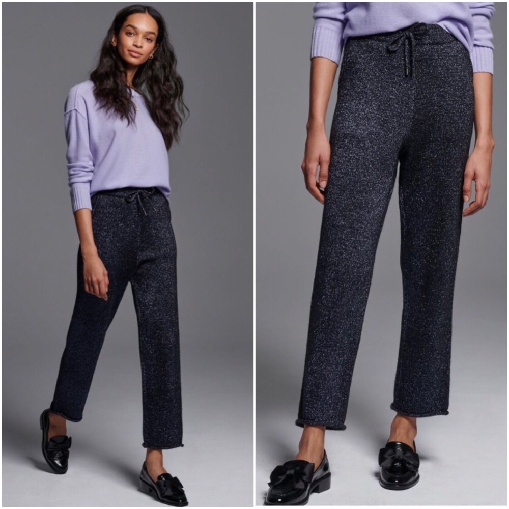 NWT ANTHROPOLOGIE TOULOUSE KNIT PANTS IN NAVY - Picture 6 of 7